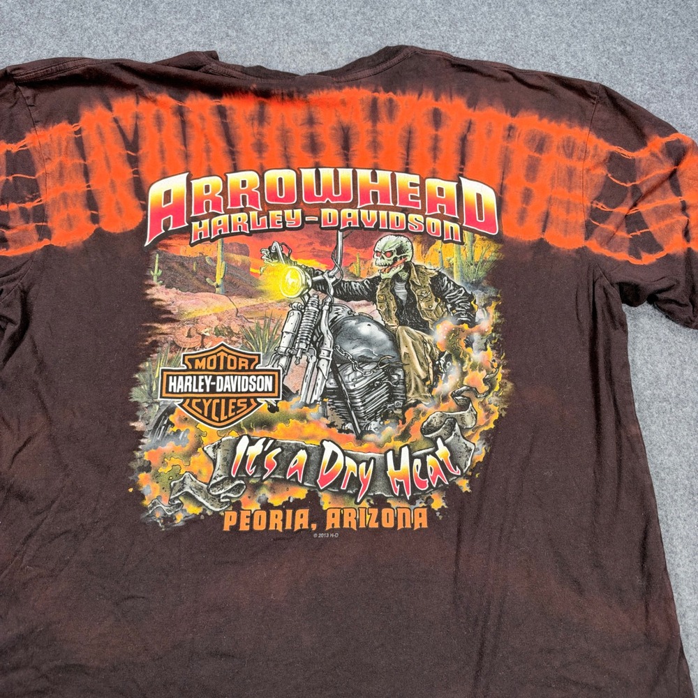 Harley-Davidson Arrowhead Peoria AZ Skeleton Tie Dye Graphic T-Shirt XL Brown